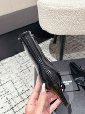 YSL 25S HEELED ANKLE BOOTS 70 MM IN BLACK LAMBSKIN