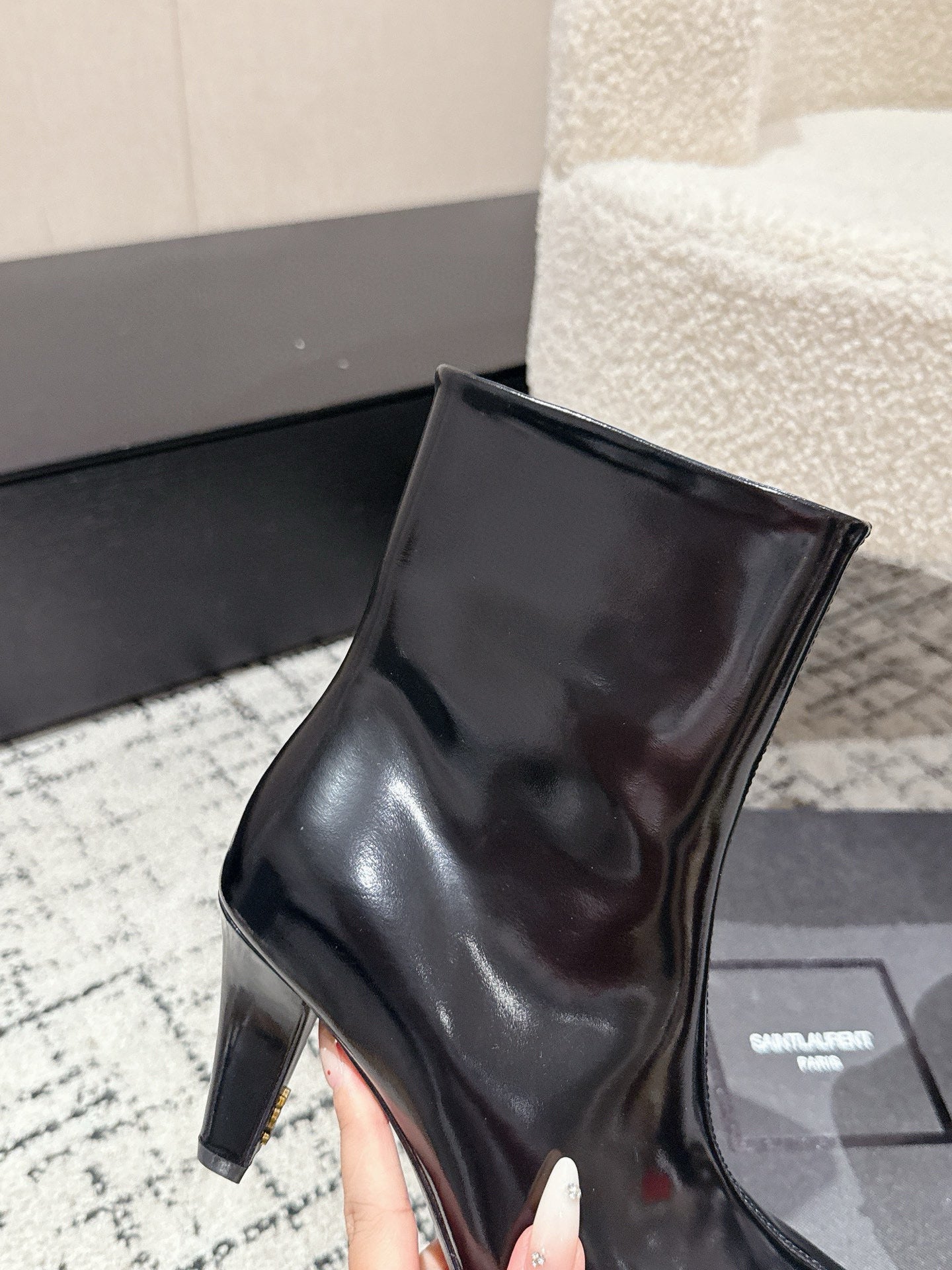 YSL 25S HEELED ANKLE BOOTS 70 MM IN BLACK LAMBSKIN