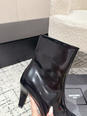 YSL 25S HEELED ANKLE BOOTS 70 MM IN BLACK LAMBSKIN