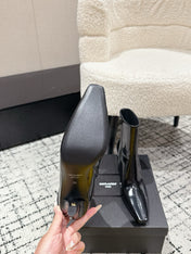 YSL 25S HEELED ANKLE BOOTS 70 MM IN BLACK LAMBSKIN