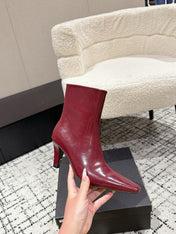 YSL 25S HEELED ANKLE BOOTS 70 MM IN WINE RED SHINY LAMBSKIN