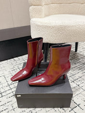 YSL 25S HEELED ANKLE BOOTS 70 MM IN WINE RED SHINY LAMBSKIN