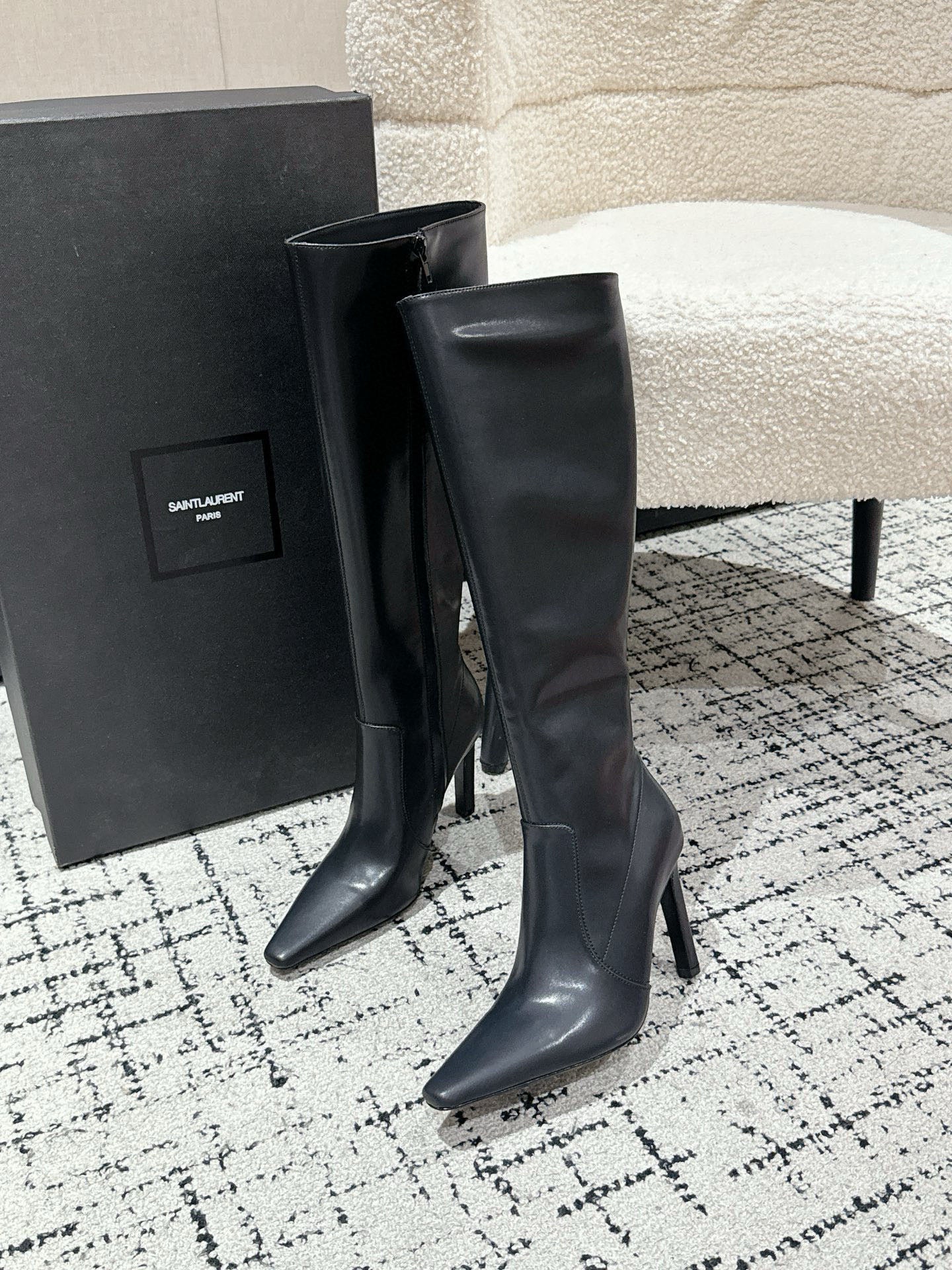 YSL 25S PLATFORM KNEE-HIGH BOOTS 70 MM IN BLACK LAMBSKIN