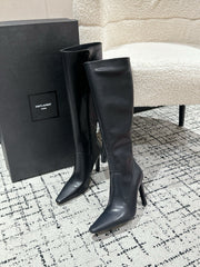 YSL 25S PLATFORM KNEE-HIGH BOOTS 70 MM IN BLACK LAMBSKIN