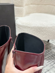 YSL 25S PLATFORM KNEE-HIGH BOOTS 70 MM IN WINE RED LAMBSKIN