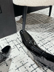 YSL 25S PLATFORM KNEE-HIGH BOOTS 70 MM IN BLACK GLOSSY LAMBSKIN