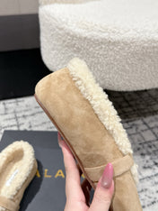 ALAIA 26S  BALLET FLATS IN DARK BEIGE SUEDE AND WOOL