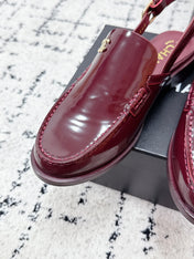 CHANEL 26S SLINGBACK LOAFERS IN BURGUNDY RED PATENT CALFSKIN WITH CC LOGO