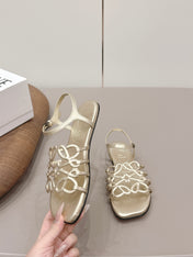 LOEWE 26S SQUARE TOE SANDALS IN GOLD CALFSKIN LOGO