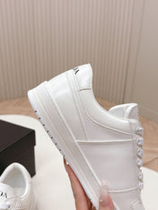 PRADA 25S DOWNTOWN SNEAKERS IN WHITE CALFSKIN SILVER HARDWARE
