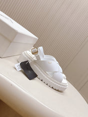 PRADA 25S CRISSCROSS SANDALS IN WHITE CALFSKIN