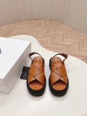 PRADA 25S CRISSCROSS SANDALS IN LIGHT TAN CALFSKIN