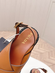 PRADA 25S CRISSCROSS SANDALS IN LIGHT TAN CALFSKIN