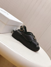 PRADA 25S SANDALS IN BLACK CALFSKIN LOGO GOLD HARDWARE