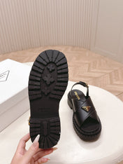 PRADA 25S SANDALS IN BLACK CALFSKIN LOGO GOLD HARDWARE