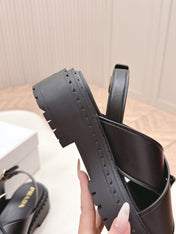 PRADA 25S SANDALS IN BLACK CALFSKIN LOGO GOLD HARDWARE