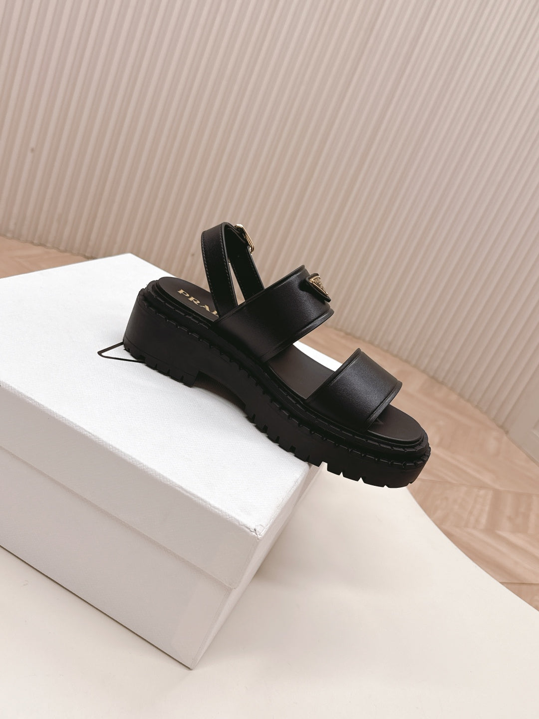 PRADA 25S SANDALS IN BLACK CALFSKIN LOGO