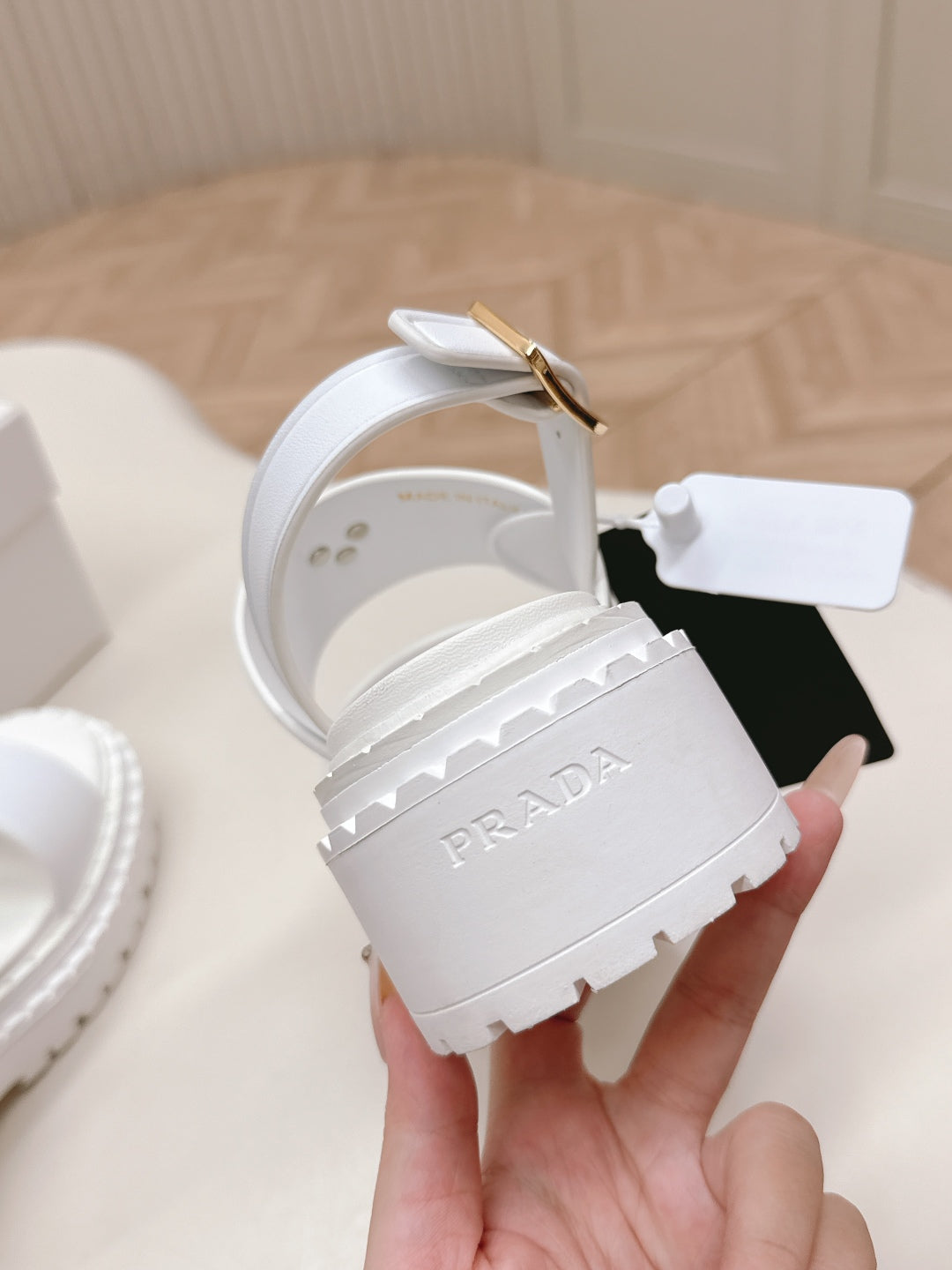 PRADA 25S SANDALS IN WHITE CALFSKIN LOGO