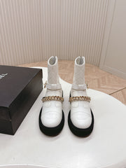 CHANEL ANKLE BOOTS 25S IN WHITE LAMBSKIN WITH GOLD HARDWARE