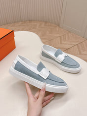 HM 25S SLIP-ON IN BLUE DENIM AND WHITE LAMBSKIN