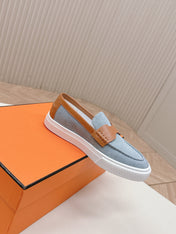 HM 25S SLIP-ON IN BLUE DENIM AND BROWN LAMBSKIN