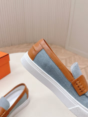 HM 25S SLIP-ON IN BLUE DENIM AND BROWN LAMBSKIN