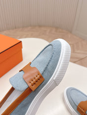 HM 25S SLIP-ON IN BLUE DENIM AND BROWN LAMBSKIN