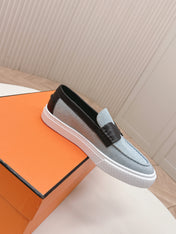 HM 25S SLIP-ON IN BLUE DENIM AND BLACK LAMBSKIN