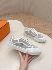 HM 25S SNEAKER LOW SPORTS IN GREY CANVAS MIX WHITE LAMBSKIN