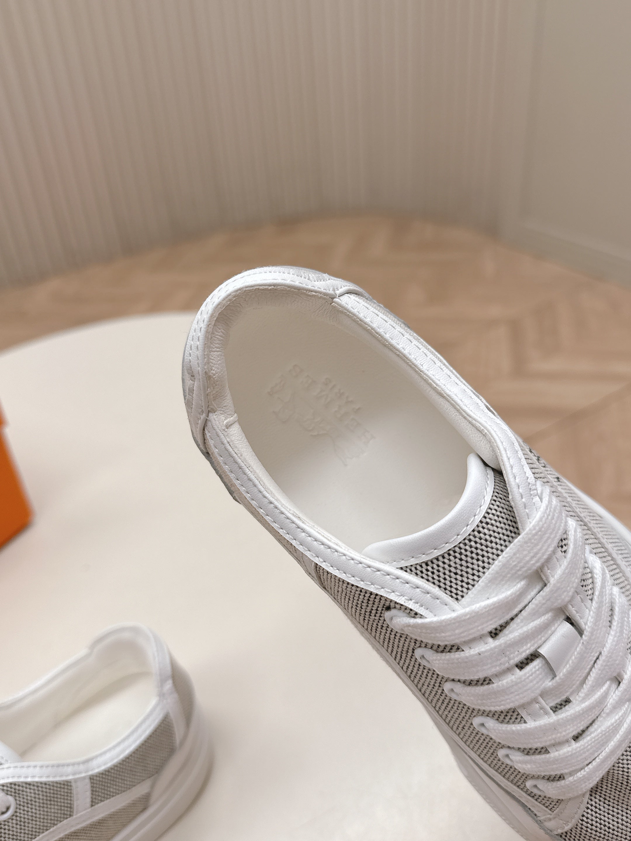 HM 25S SNEAKER LOW SPORTS IN GREY CANVAS MIX WHITE LAMBSKIN