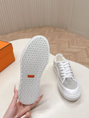 HM 25S SNEAKER LOW SPORTS IN GREY CANVAS MIX WHITE LAMBSKIN