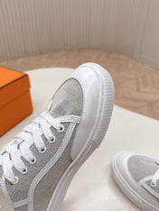 HM 25S SNEAKER LOW SPORTS IN GREY CANVAS MIX WHITE LAMBSKIN