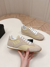 PRADA 26S LOW TOP SNEAKERS IN BEIGE NYLON AND SUEDE
