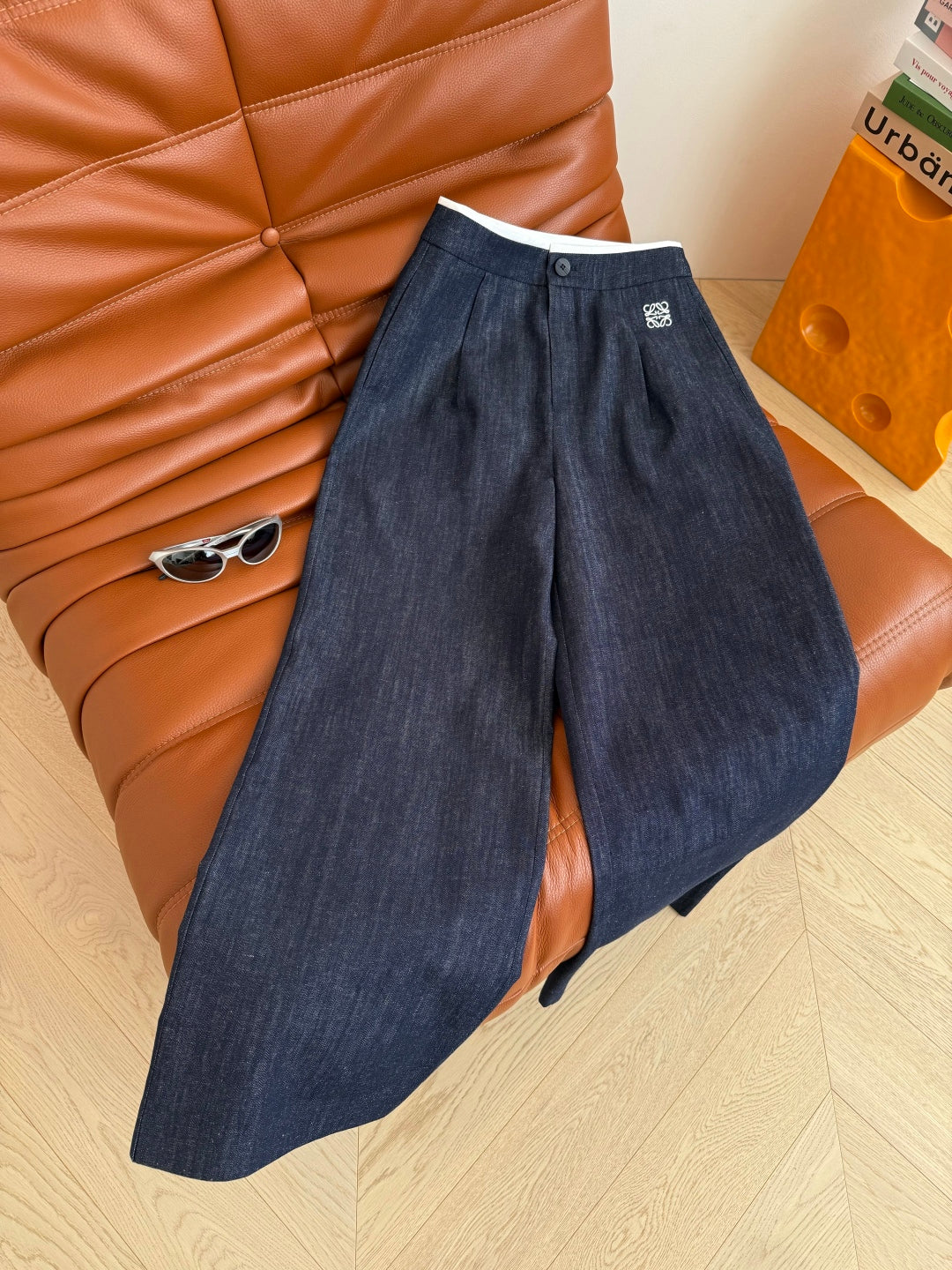 Loewe 25 Logo Embroidered Jeans Dark Blue Cotton