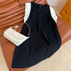 BLACK DRESS  DOUBLE LAYER LACE 25S IN ACETATE 265682