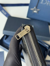 DIOR 25S LONG VERTICAL ZIPPED WALLET 19 IN BLACK CALFSKIN SILVER HARDWARE