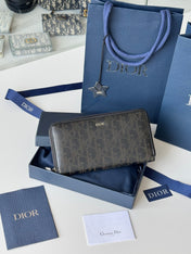 DIOR 25S LONG VERTICAL ZIPPED WALLET 19 IN BLACK CALFSKIN SILVER HARDWARE