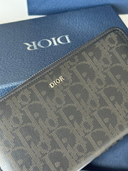 DIOR 25S LONG VERTICAL ZIPPED WALLET 19 IN BLACK CALFSKIN SILVER HARDWARE