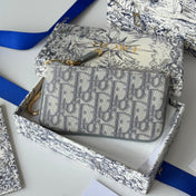 DIOR 25S TRAVEL MYRTE ZIPPED KEY CASE 14 IN GRAY DIOR OBLIQUE JACQUARD CANVAS