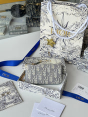 DIOR 25S TRAVEL MYRTE ZIPPED KEY CASE 14 IN GRAY DIOR OBLIQUE JACQUARD CANVAS