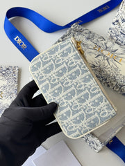 DIOR 25S TRAVEL MYRTE ZIPPED KEY CASE 14 IN BLUE DIOR OBLIQUE JACQUARD CANVAS