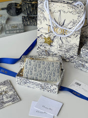 DIOR 25S TRAVEL MYRTE ZIPPED KEY CASE 14 IN BLUE DIOR OBLIQUE JACQUARD CANVAS