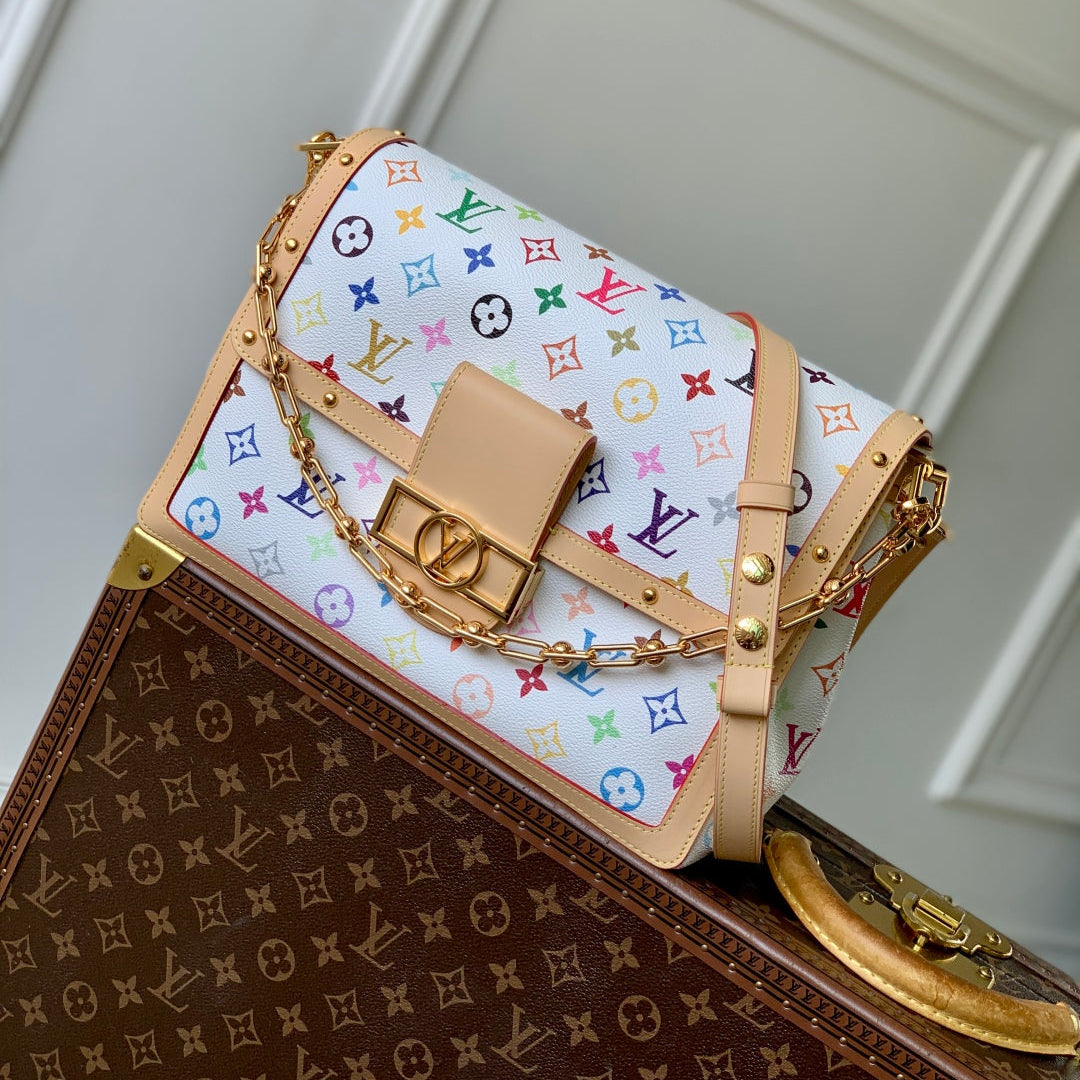 LV x TM DAUPHINE SOFT 28 IN COLORFUL MONOGRAM PATTERN AND WHITE COATED CANVAS