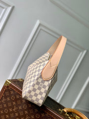 SLOUCHY PM 33 IN WHITE GREY CHECKERBOARD PATTERN DAMIER AZUR COATED CANVAS