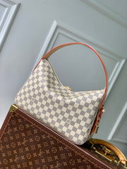 SLOUCHY PM 33 IN WHITE GREY CHECKERBOARD PATTERN DAMIER AZUR COATED CANVAS