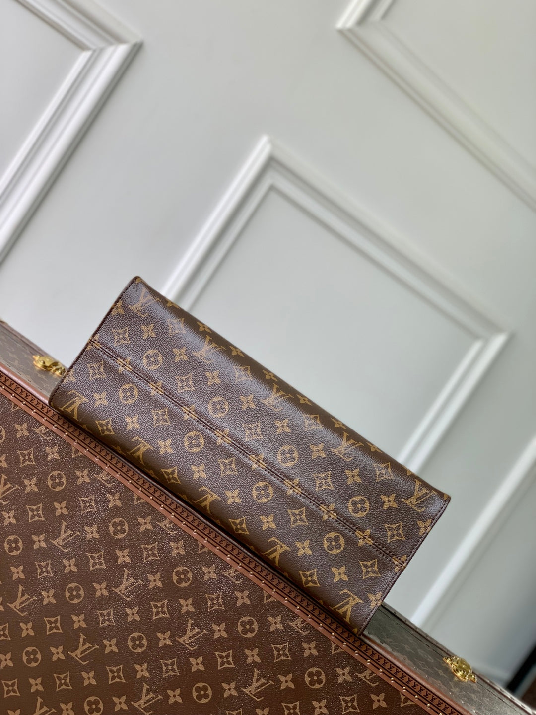 ONTHEGO ORGANIZER 37 IN BROWN COATED CANVAS AND CALFSKIN