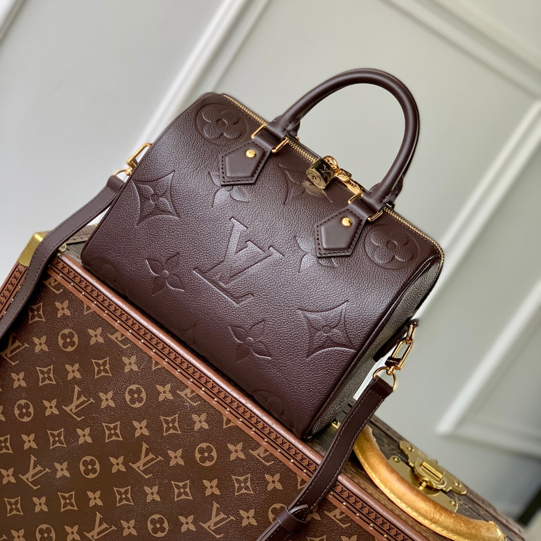 SPEEDY BANDOULIERE 25 IN DARK BROWN MONOGRAM EMPREINTE CALFSKIN EMBOSSED LOGO