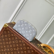 COSMETIC POUCH 19 IN GREY MONOGRAM DENIM GOLD HARDWARE