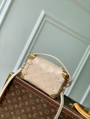 SIDE TRUNK 19 IN BEIGE MONOGRAM BOLD CALFSKIN GOLD HARDWARE