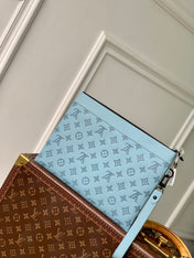 POCHETTE TO GO 30 IN SKY BLUE MONOGRAM SHADOW CALFSKIN EMBOSSED LOGO